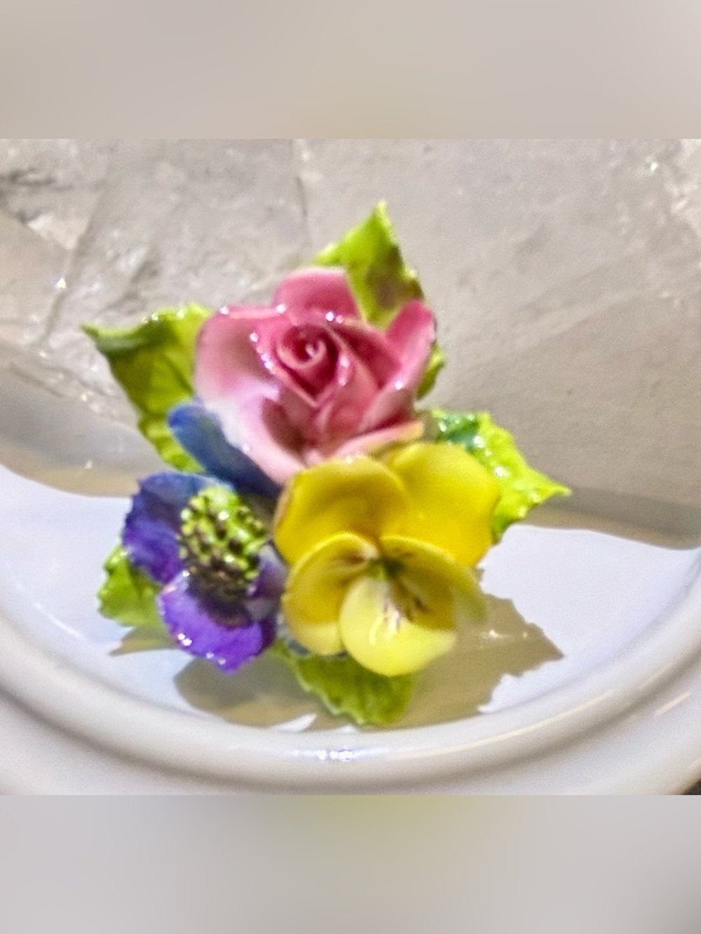 Vintage Colorful Floral Porcelain Brooch - Pink, Yellow & Purple Made in England